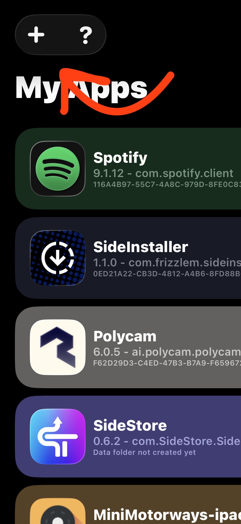 The add app button in LiveContainer