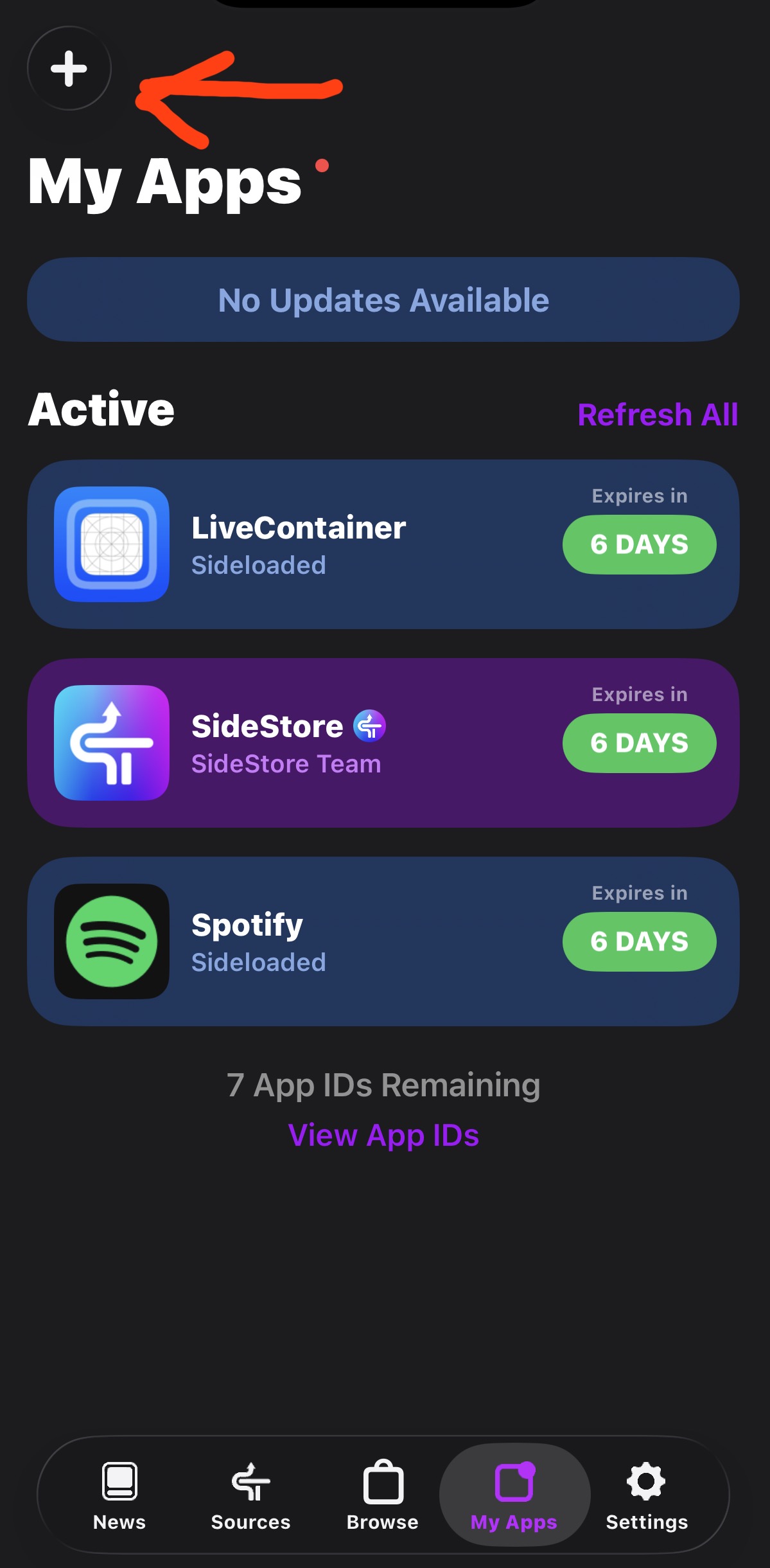 Example of adding an app in SideStore