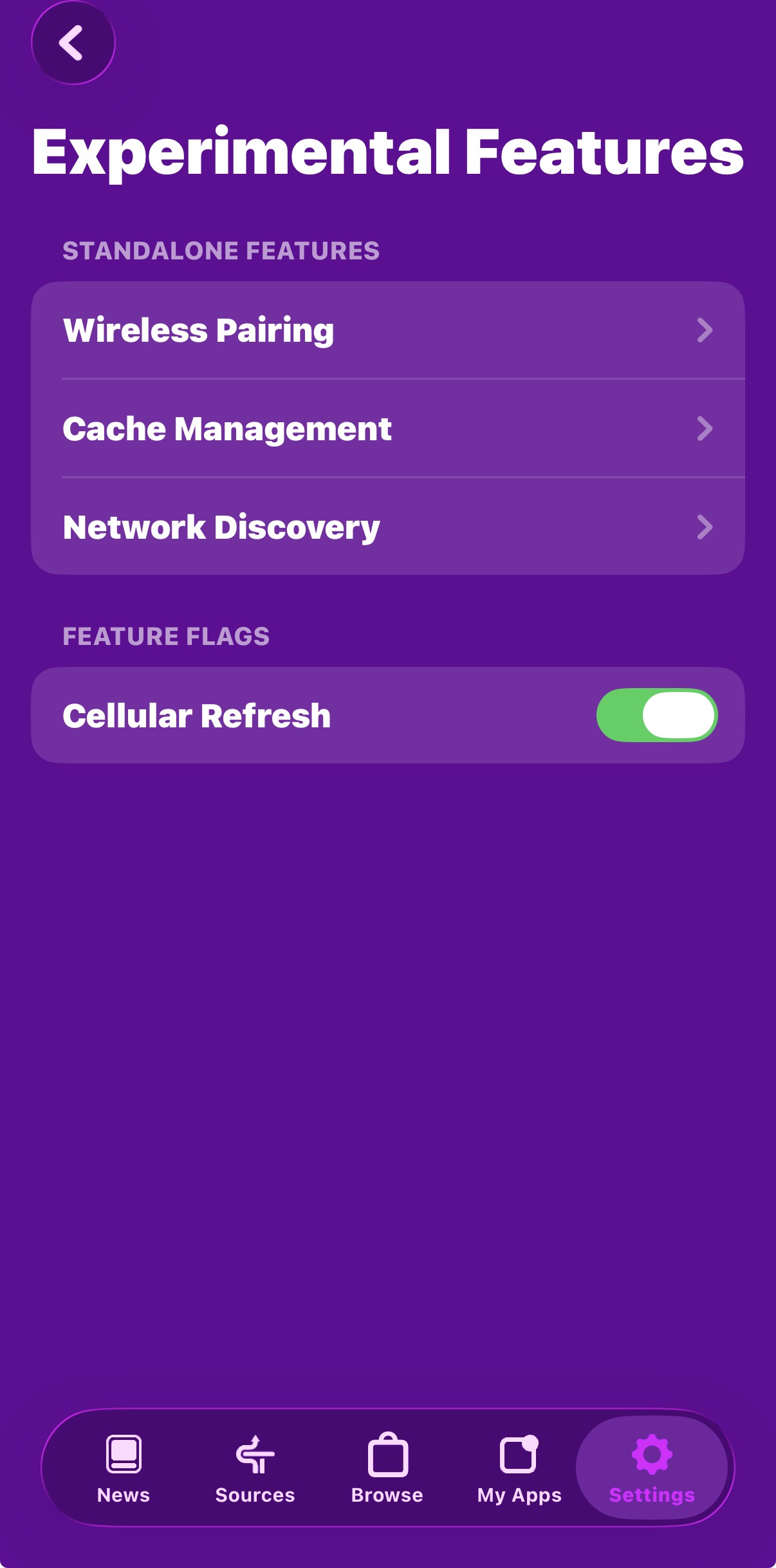 Cellular Refresh option in SideStore settings