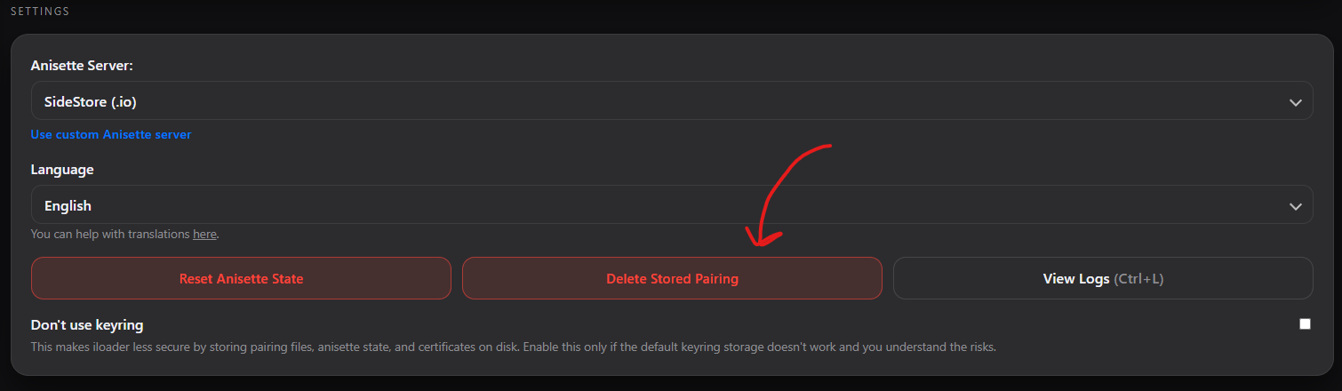 Remove stored pairing file in iLoader