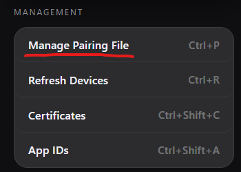 Manage pairing file button in iLoader