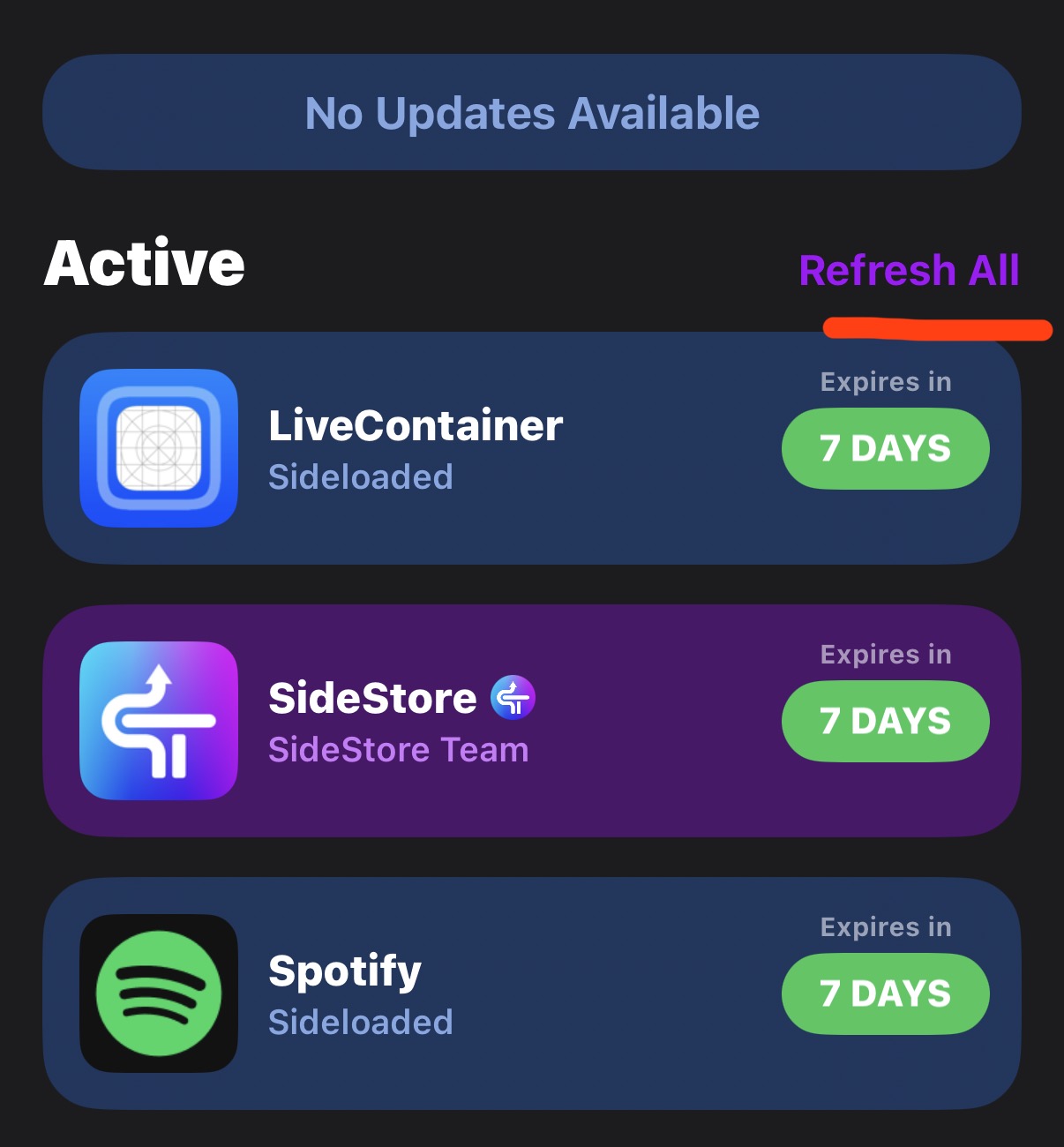 Refresh All button in SideStore